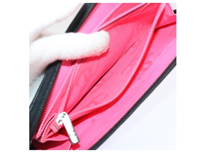 Cartera larga CHANEL Cambon Line Piel de cordero Negro CC Auth th3796 - vista 11