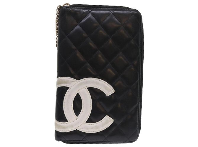 Cartera larga CHANEL Cambon Line Piel de cordero Negro CC Auth th3796 - vista 13
