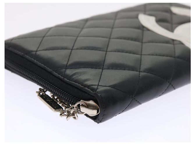 Cartera larga CHANEL Cambon Line Piel de cordero Negro CC Auth th3796 - vista 14