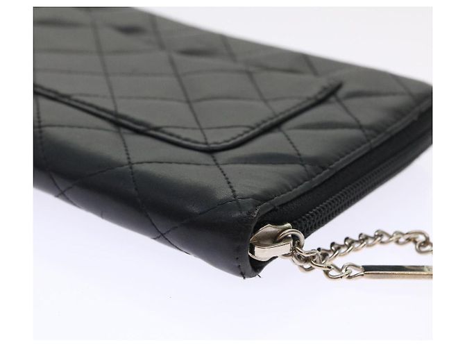 Cartera larga CHANEL Cambon Line Piel de cordero Negro CC Auth th3796 - vista 15