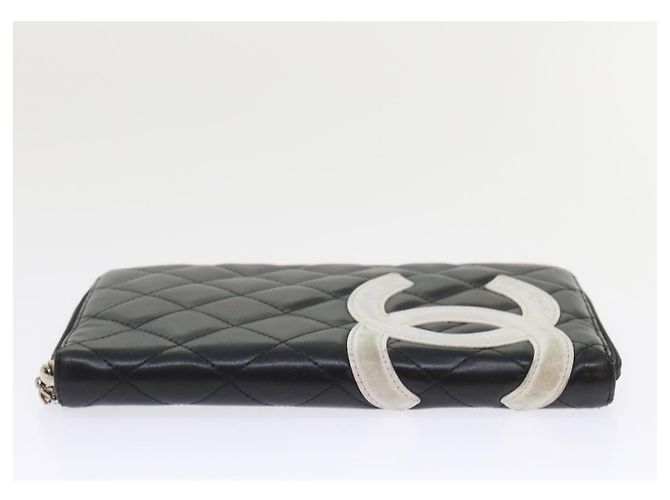 Cartera larga CHANEL Cambon Line Piel de cordero Negro CC Auth th3796 - vista 6
