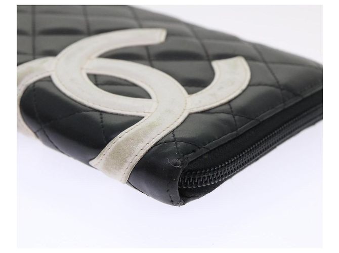 Cartera larga CHANEL Cambon Line Piel de cordero Negro CC Auth th3796 - vista 7