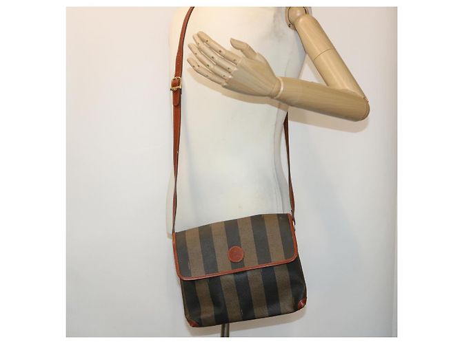 Pequin FENDI Borsa a spalla in tela pecan Nero Marrone Auth fm2527 - vista 24