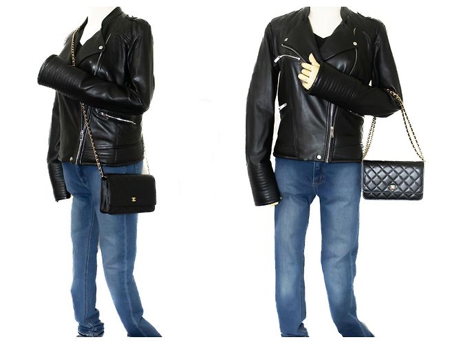 Timeless CHANEL Black Classic Wallet On Chain WOC Umhängetasche Lammleder - Ansicht 12