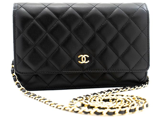 Timeless CHANEL Black Classic Wallet On Chain WOC Umhängetasche Lammleder - Ansicht 2