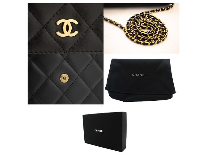 Timeless CHANEL Black Classic Wallet On Chain WOC Umhängetasche Lammleder - Ansicht 7