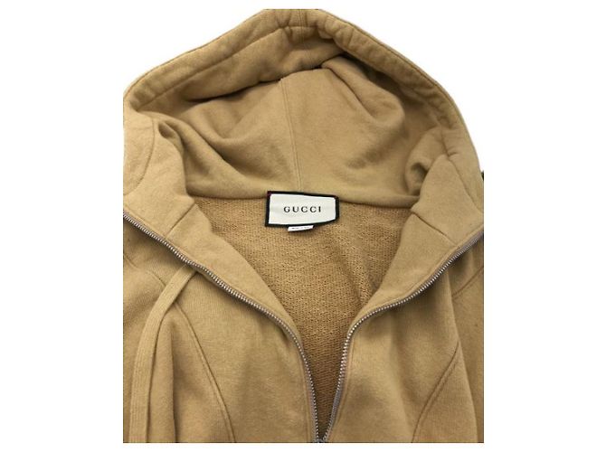 *** Kapuzenpullover mit halbem Reißverschluss und GUCCI-Logoprint Beige - Ansicht 3