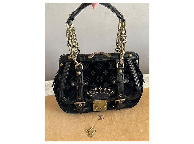 Louis Vuitton Gracie in velluto nero GM Gold hardware - vista 3