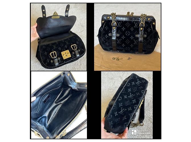 Louis Vuitton Gracie in velluto nero GM Gold hardware - vista 4