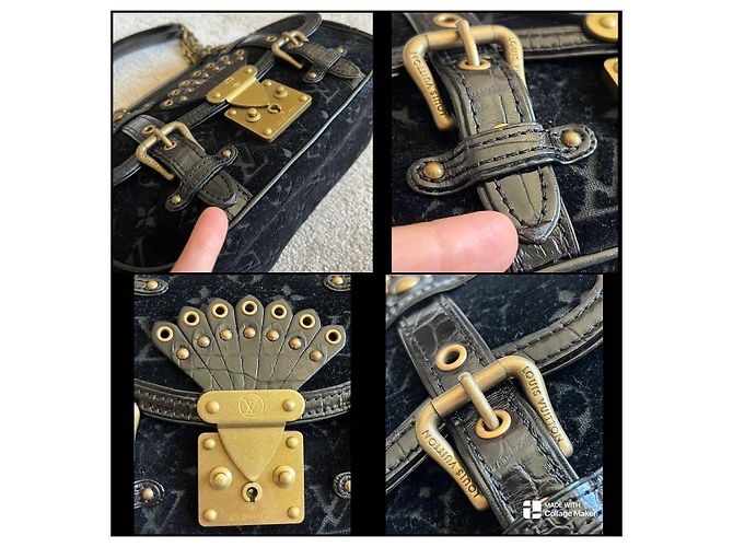 Louis Vuitton Gracie in velluto nero GM Gold hardware - vista 5