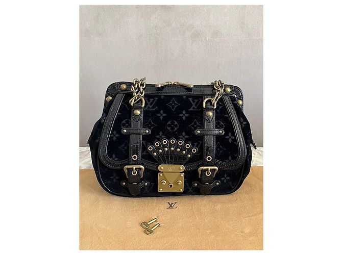 Louis Vuitton Gracie in velluto nero GM Gold hardware - vista 6