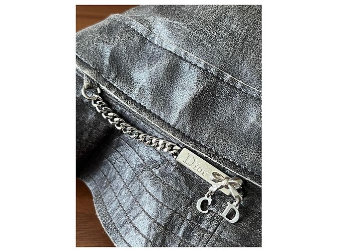Christian Dior Lederhut Dior Anthrazit Größe 57 cm in Leder Anthrazitgrau Silber Hardware - Ansicht 6