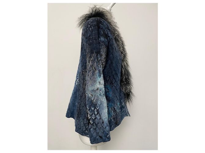 Autre Marque VOR DIR Strickjacke Blau Kaschmir Wolle Pelzkragen - Ansicht 5