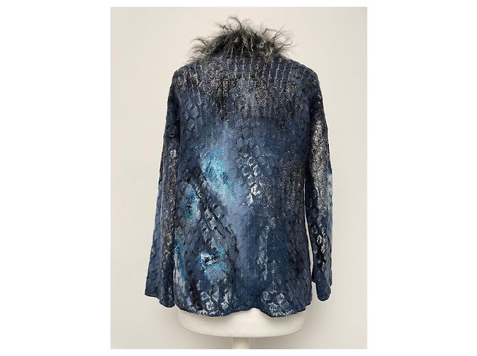 Autre Marque VOR DIR Strickjacke Blau Kaschmir Wolle Pelzkragen - Ansicht 6