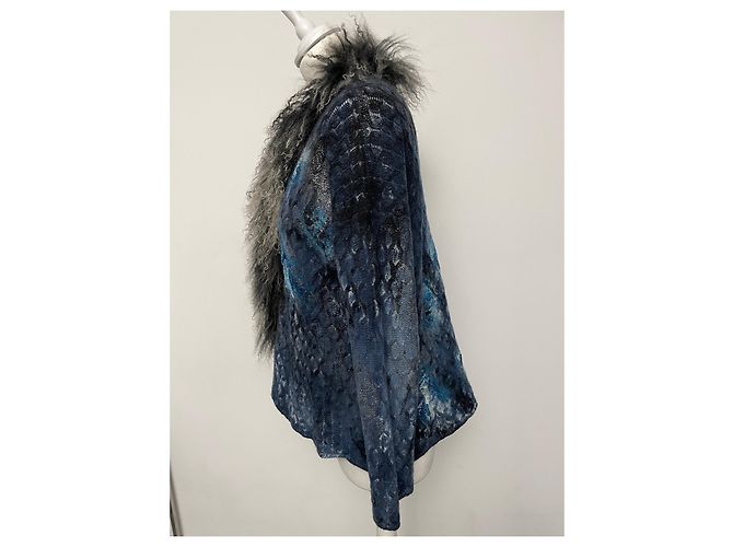 Autre Marque VOR DIR Strickjacke Blau Kaschmir Wolle Pelzkragen - Ansicht 7