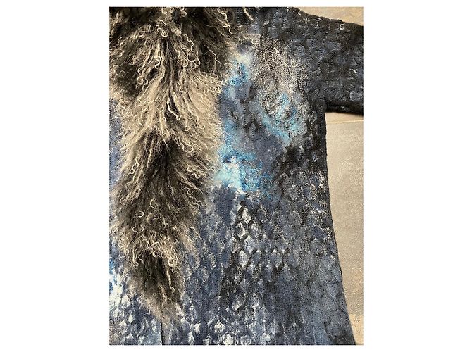 Autre Marque VOR DIR Strickjacke Blau Kaschmir Wolle Pelzkragen - Ansicht 9