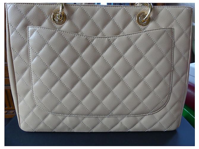 Borsa Chanel Shopper Beige in Pelle Caviale - vista 11