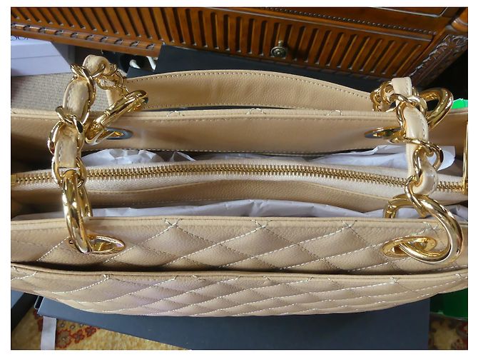 Borsa Chanel Shopper Beige in Pelle Caviale - vista 13