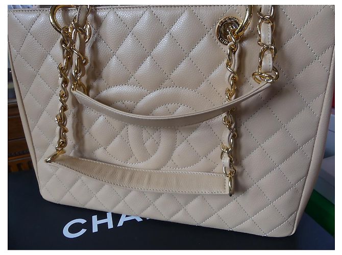 Borsa Chanel Shopper Beige in Pelle Caviale - vista 14