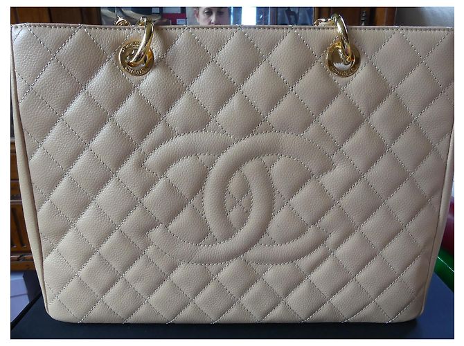 Borsa Chanel Shopper Beige in Pelle Caviale - vista 15