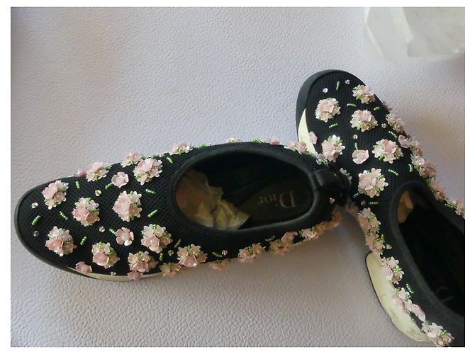 Dior Fusion Sneaker Schwarz Stoff mit Rosa Rosen - Ansicht 2