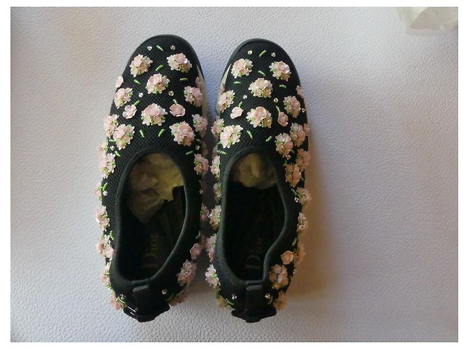Dior Fusion Sneaker Schwarz Stoff mit Rosa Rosen - Ansicht 6