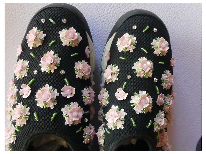 Dior Fusion Sneaker Schwarz Stoff mit Rosa Rosen - Ansicht 7