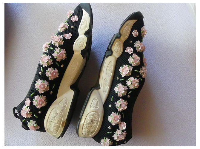 Dior Fusion Sneaker Schwarz Stoff mit Rosa Rosen - Ansicht 8