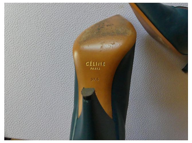 Décolleté Céline in pelle blu petrolio - vista 3