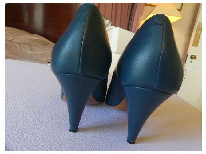 Décolleté Céline in pelle blu petrolio - vista 4
