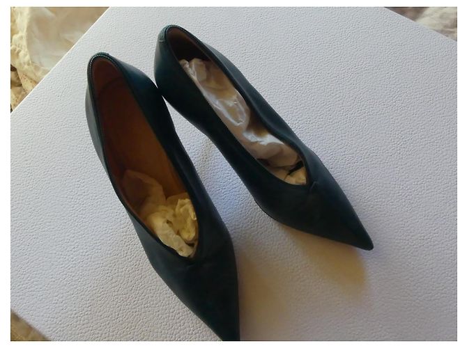 Décolleté Céline in pelle blu petrolio - vista 5
