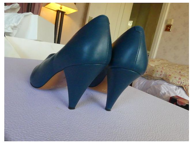 Décolleté Céline in pelle blu petrolio - vista 6