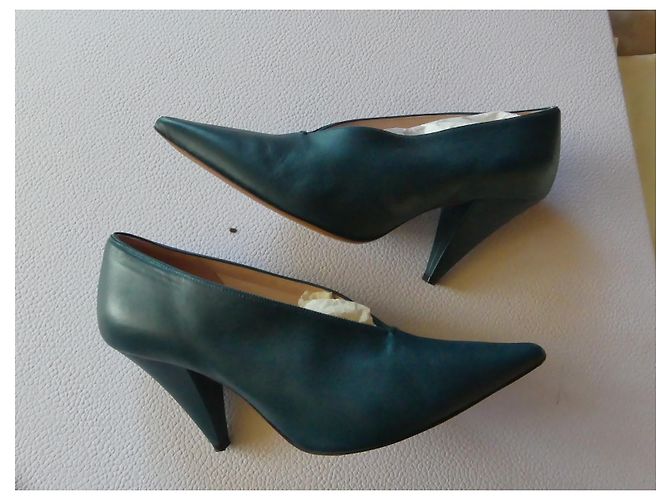 Décolleté Céline in pelle blu petrolio - vista 8