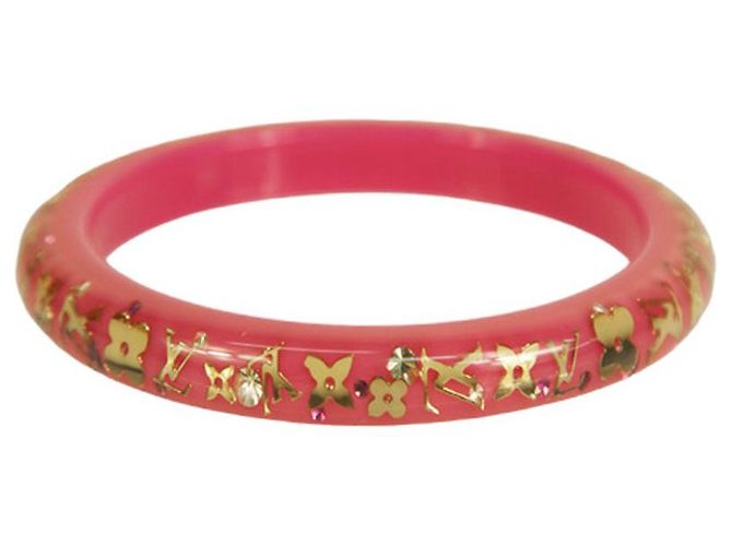 Bracciale rigido Louis Vuitton Thin Inclusion PM fucsia con paillettes in resina dorata Fuschia - vista 2