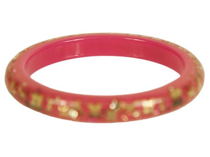 Bracciale rigido Louis Vuitton Thin Inclusion PM fucsia con paillettes in resina dorata Fuschia - vista 3