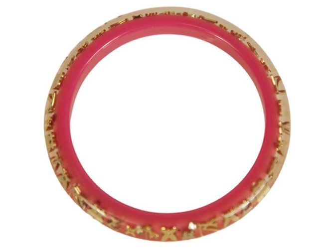 Bracciale rigido Louis Vuitton Thin Inclusion PM fucsia con paillettes in resina dorata Fuschia - vista 4