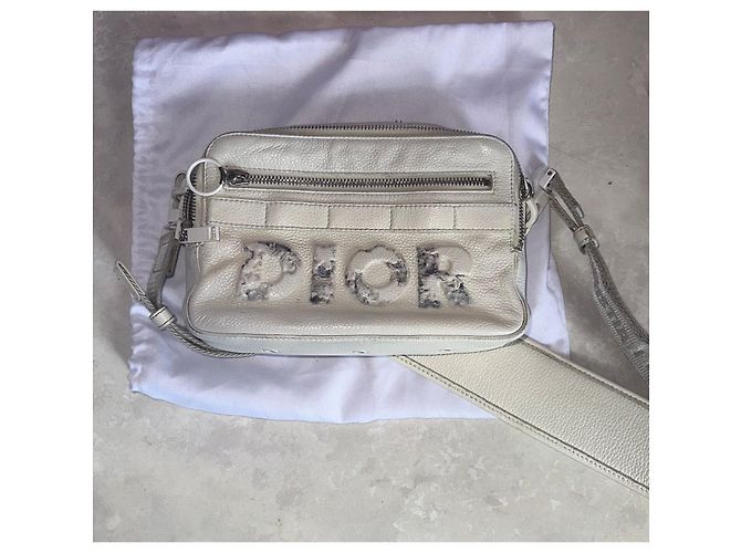 Borsa a tracolla Dior x Daniel Arsham in pelle Eggshell Bianco sporco - vista 2