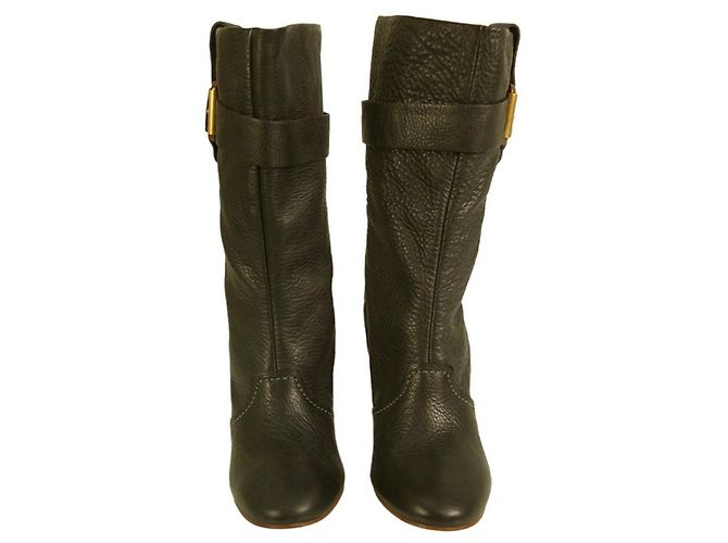 Chloé Bottines à talons compensés en cuir noir, bottes de mollet, taille de chaussures 40 - vue 2