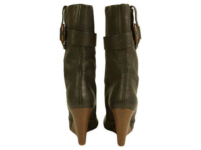 Chloé Bottines à talons compensés en cuir noir, bottes de mollet, taille de chaussures 40 - vue 3
