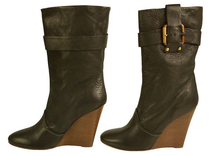 Chloé Bottines à talons compensés en cuir noir, bottes de mollet, taille de chaussures 40 - vue 4