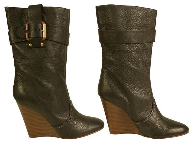 Chloé Bottines à talons compensés en cuir noir, bottes de mollet, taille de chaussures 40 - vue 5