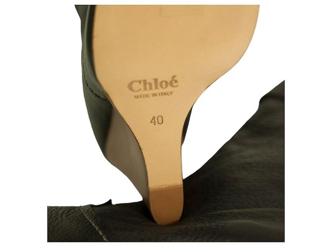Chloé Bottines à talons compensés en cuir noir, bottes de mollet, taille de chaussures 40 - vue 7