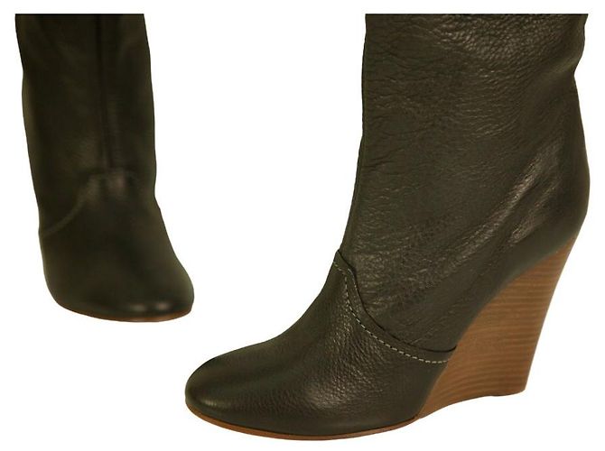Chloé Bottines à talons compensés en cuir noir, bottes de mollet, taille de chaussures 40 - vue 8