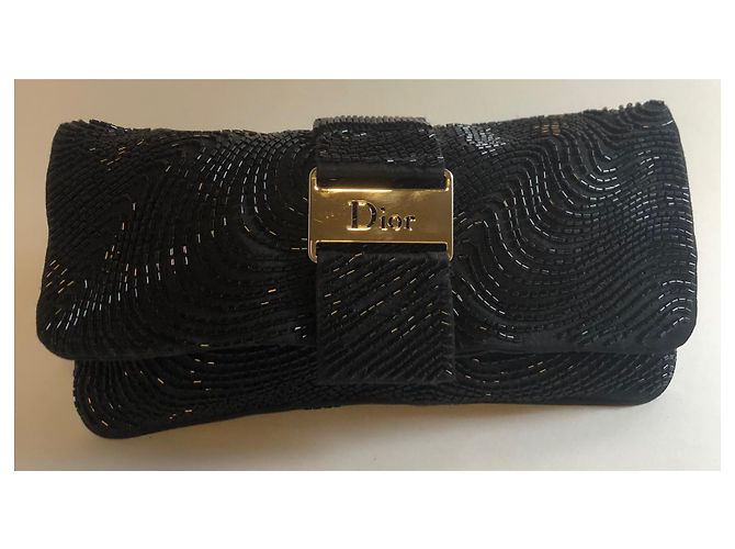 Rara borsa pochette da sera con pochette da sera decorata con strass e perline nere Christian Dior - vista 2