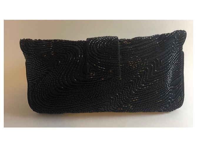Rara borsa pochette da sera con pochette da sera decorata con strass e perline nere Christian Dior - vista 3