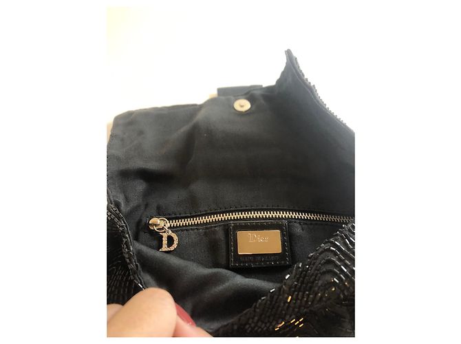 Rara borsa pochette da sera con pochette da sera decorata con strass e perline nere Christian Dior - vista 9