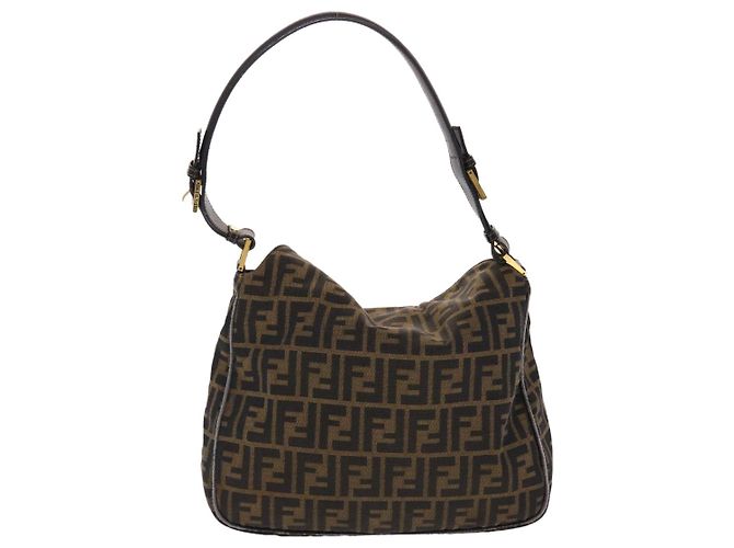 FENDI Zucca Borsa a tracolla in tela Nylon Marrone Nero Auth 48242 - vista 2