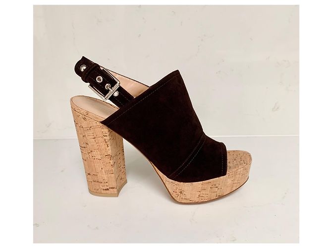 Mule con zeppa Gianvito Rossi Slingback Camoscio Cioccolato - vista 2
