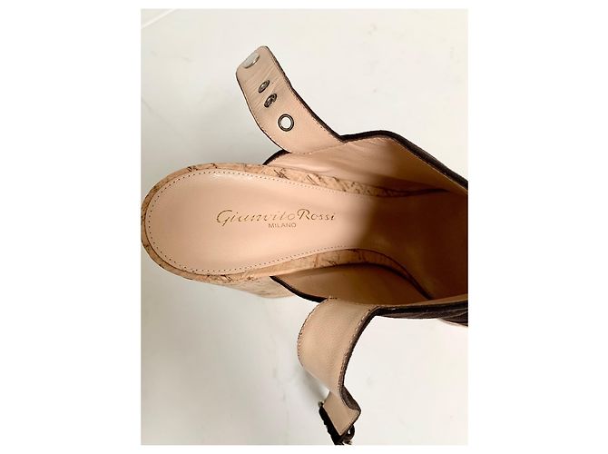 Mule con zeppa Gianvito Rossi Slingback Camoscio Cioccolato - vista 3