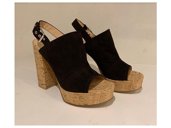 Mule con zeppa Gianvito Rossi Slingback Camoscio Cioccolato - vista 4